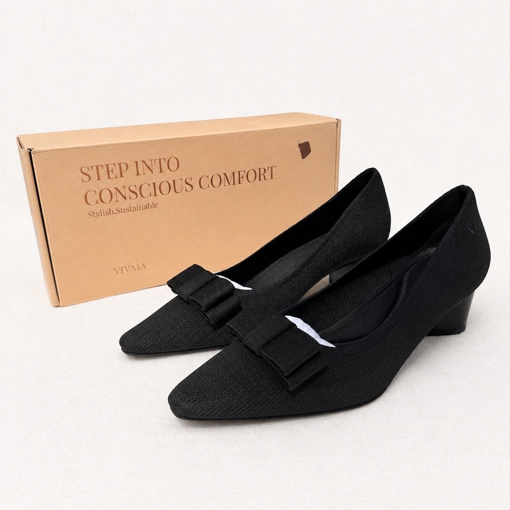 VIVAIA Pointed-Toe Bow Heels Black | EU 40 / US 9 Elegant Knit - Picture 5 of 11